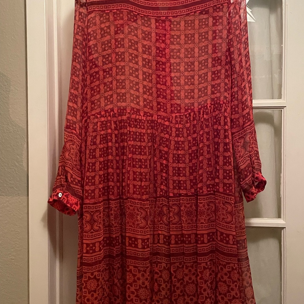 Anthropologie Maeve Dress Women’s Red Sheer Boho Peasant Babydoll Boho - Size 10 - Picture 4 of 5